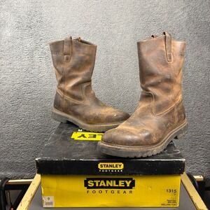 Stanley Oil Resistant Brown Wellington Pull On‎ Leather Work Boots Mens Size 9